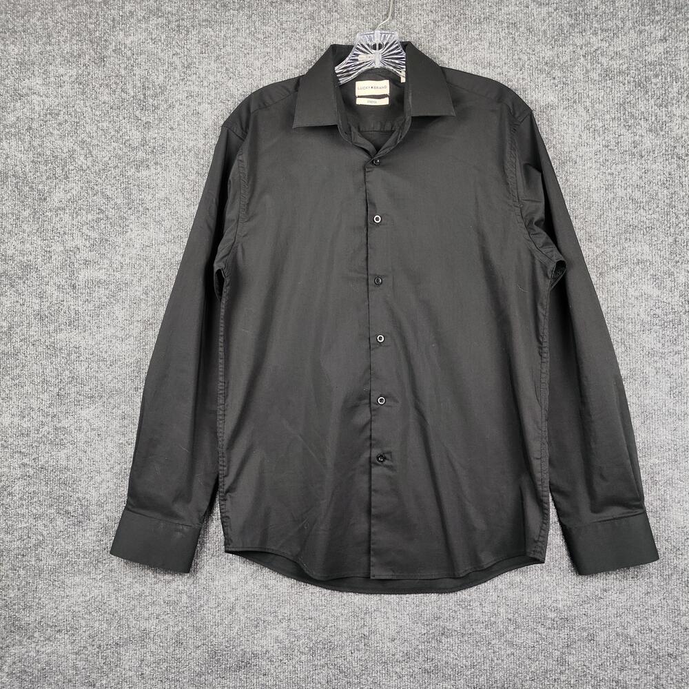 Lucky Brand Shirt Mens 15.5 32/33 Black Stretch Long Sleeve Dress Button Front